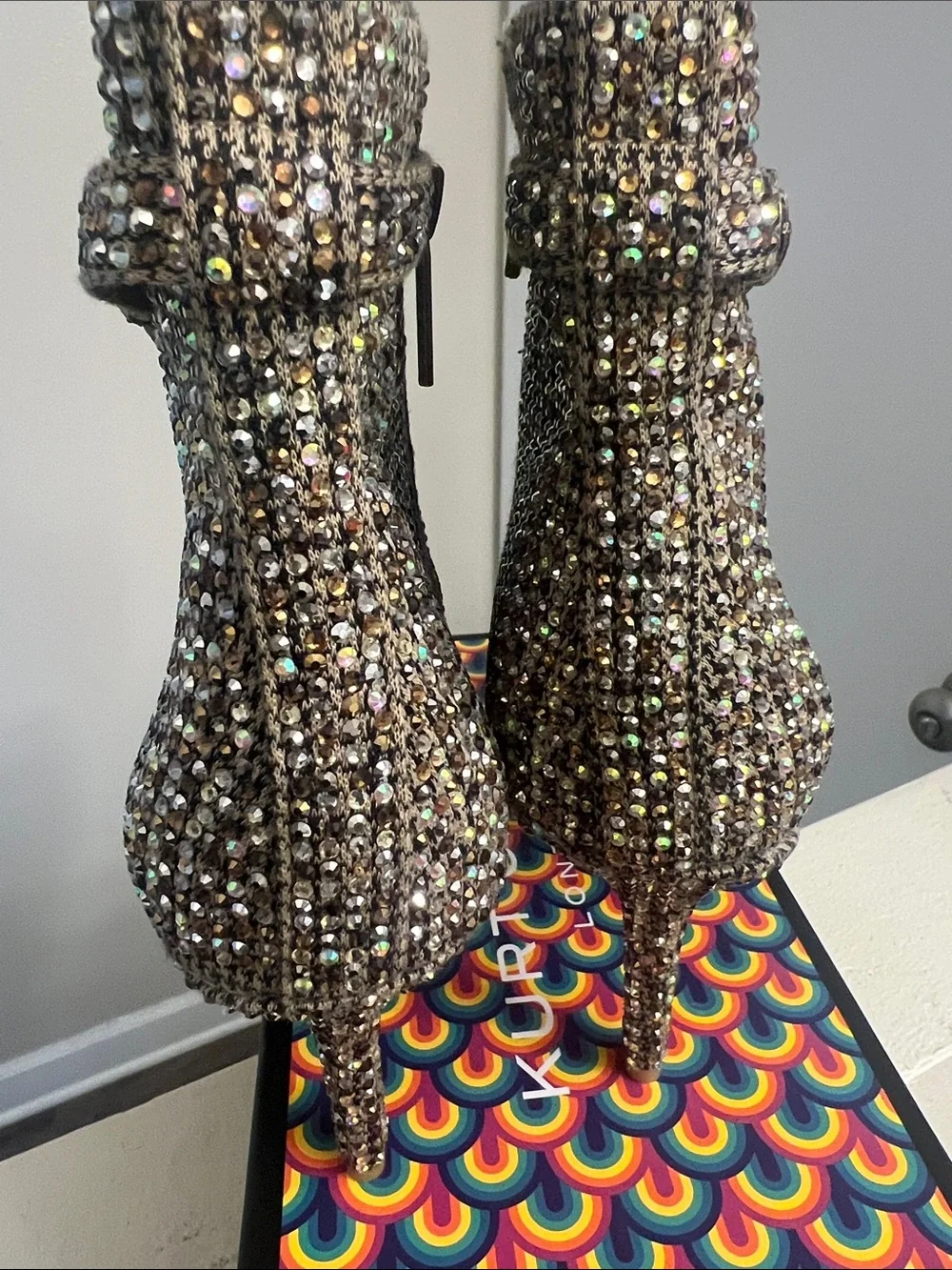 Kurt Geiger Gold Crystal Embellished Ankle Boots
